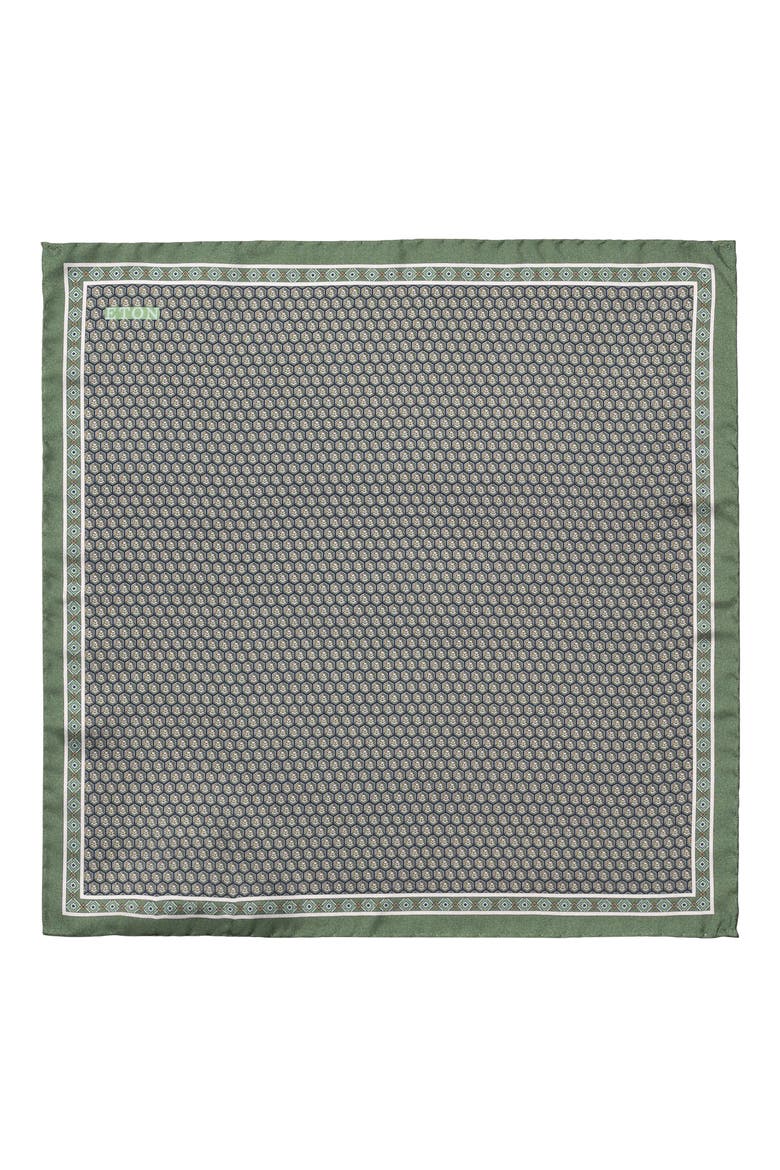 Geometric Silk Twill Pocket Square, Alternate, color, MEDIUM GREEN