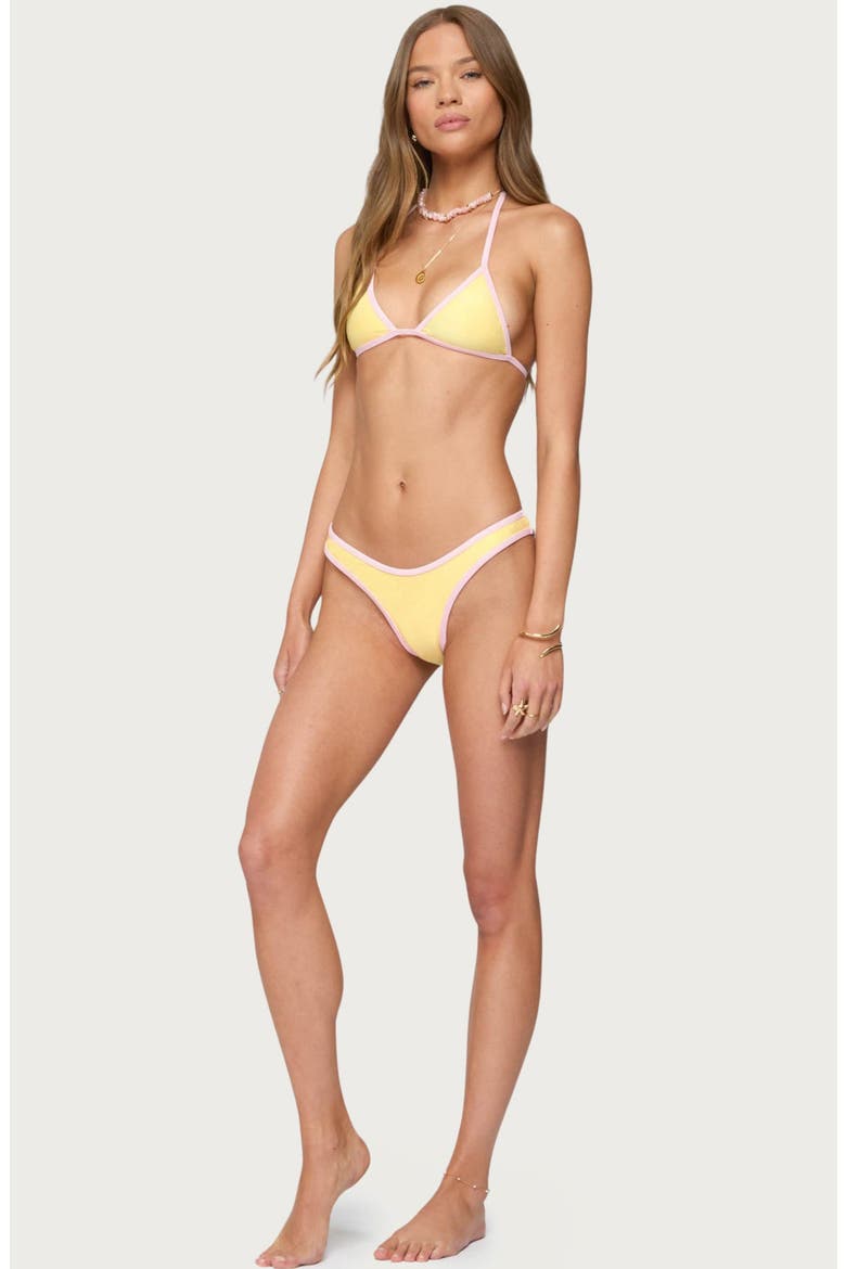 Dina Contrast Binding Triangle Bikini Top, Alternate, color, YELLOW