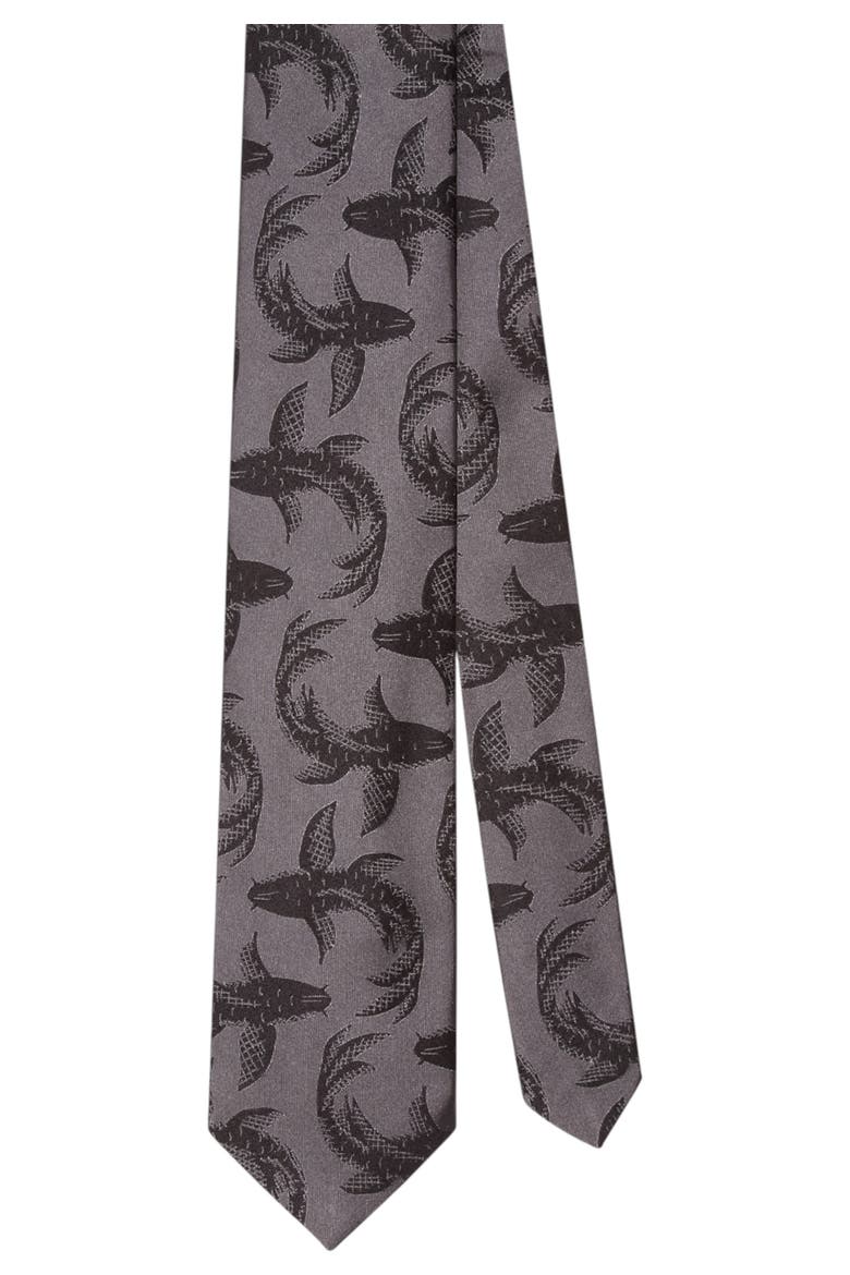Robert Koi Fish Jacquard Best of Class Necktie, Main, color, Gray