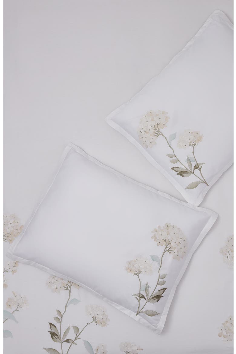 White Hydrangea Embroidery Cotton Duvet Cover Set, Alternate, color, WHITE/ WHITE