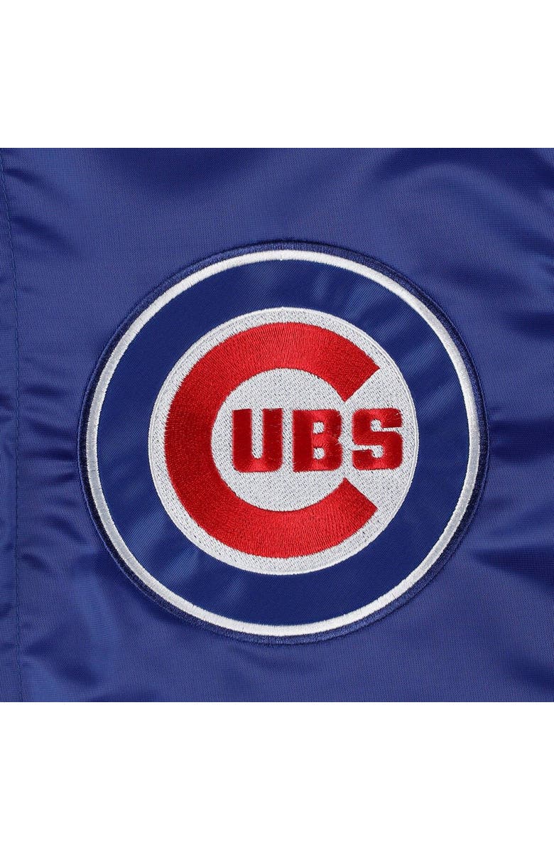 STARTER Men's Starter Royal Chicago Cubs Midfield Satin Full-Snap Varsity Jacket, Alternate, color,