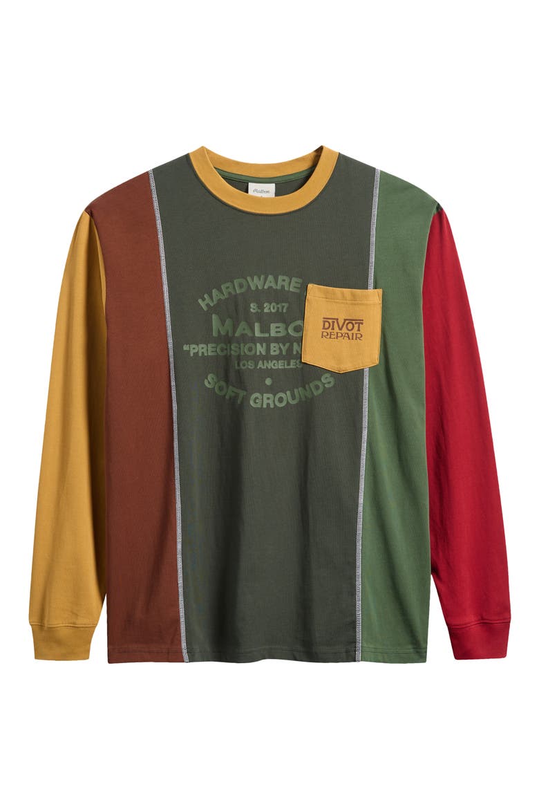 Gridline Colorblock Long Sleeve Pocket Graphic T-Shirt, Main, color, OLIVE