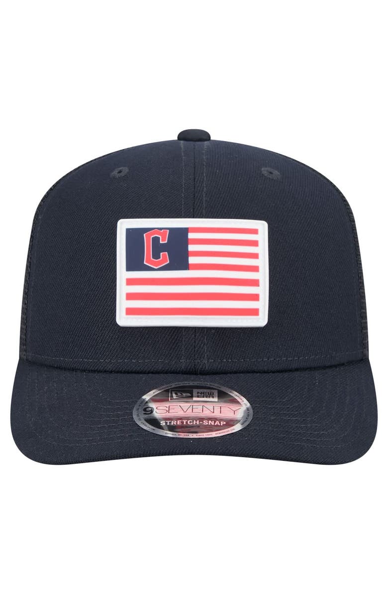 New Era Men's New Era Navy Cleveland Guardians Flag 9SEVENTY COOLERA Stretch-Snap Hat, Alternate, color, Navy