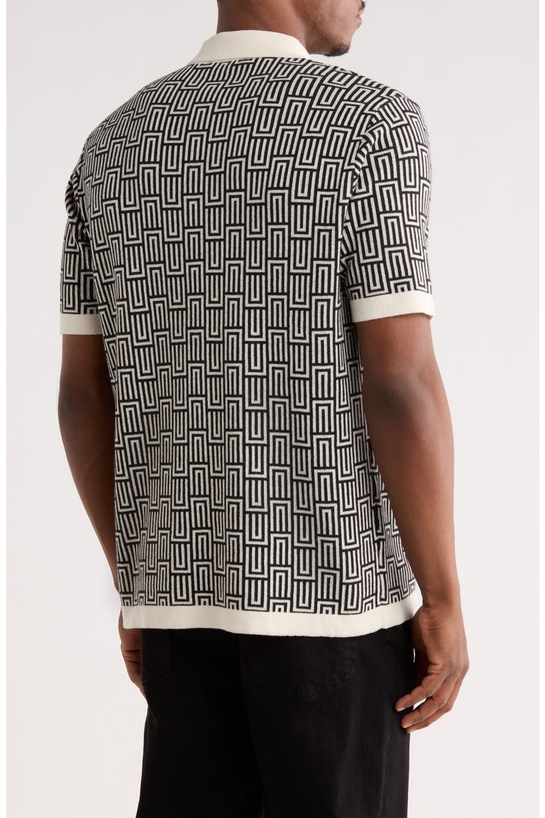 Geometric Knit Polo, Alternate, color, ECRU/ BLACK