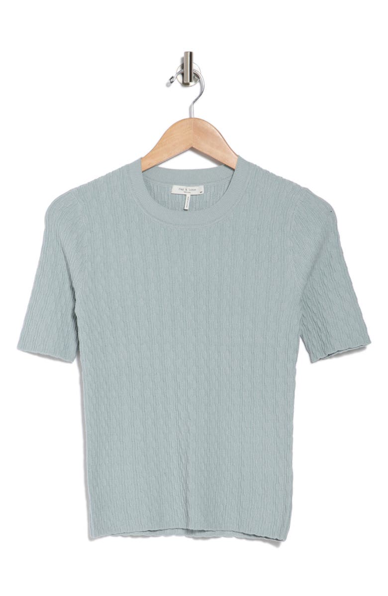 rag & bone Tam Short Sleeve Cable Knit Sweater, Alternate, color, Blufog