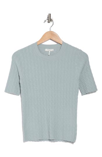 Rag & Bone Tam Short Sleeve Cable Knit Sweater In Blufog