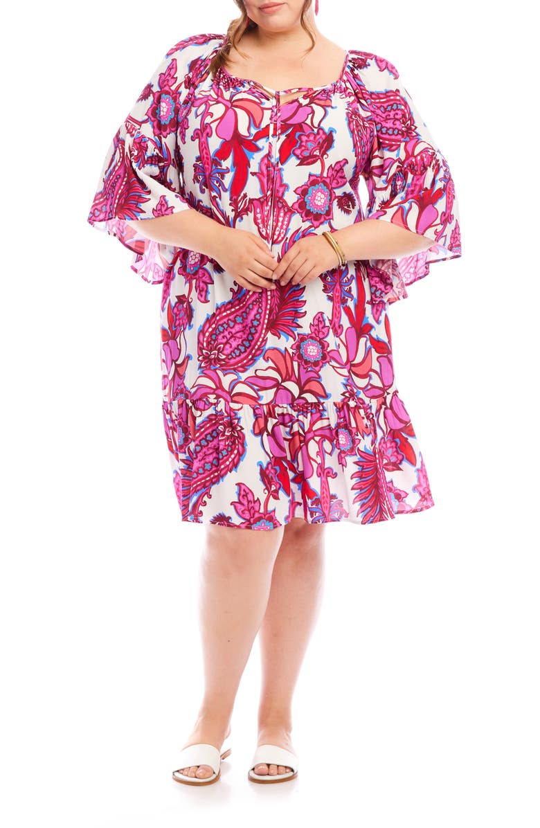Karen Kane Peony Paisley Ruffle Hem Dress, Main, color, Print