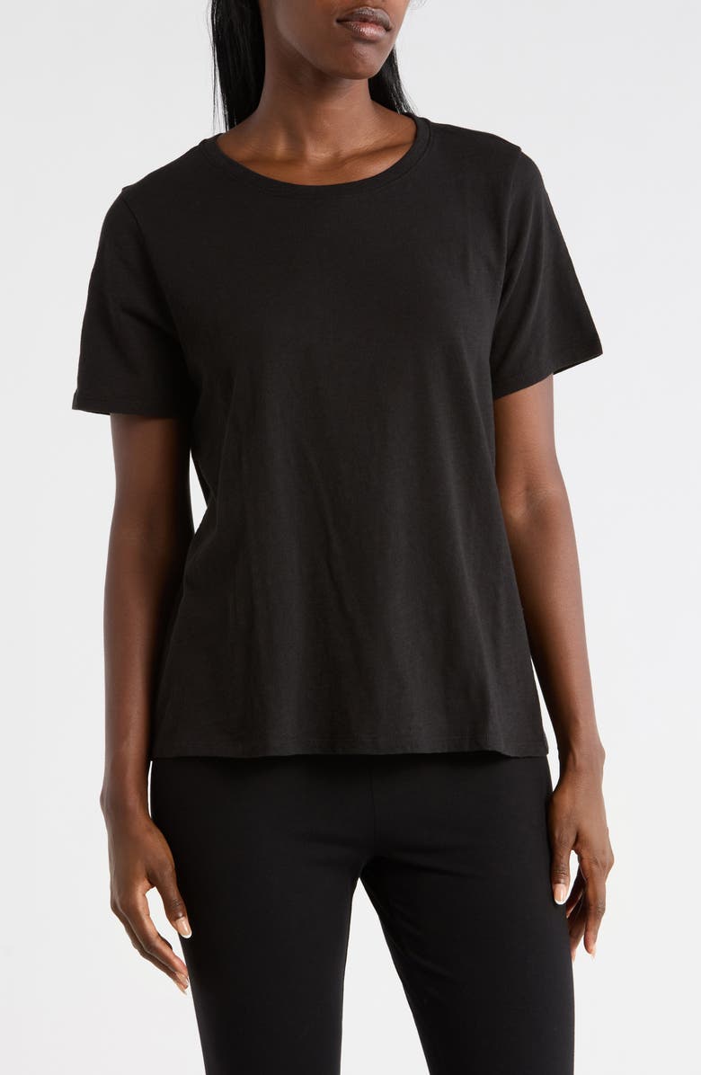 Eileen Fisher Crewneck Short Sleeve Organic Cotton T-Shirt, Main, color, Black