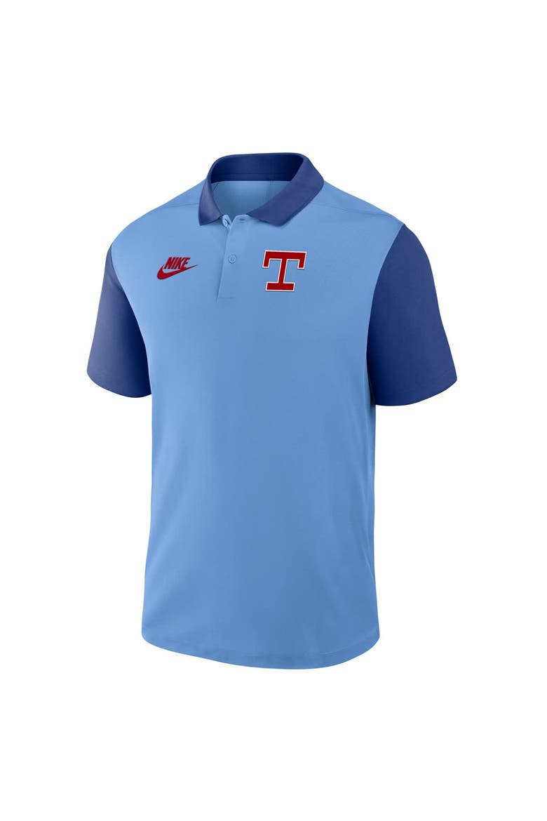 Men's Nike Light Blue/Royal Texas Rangers Cooperstown Collection Color-Block Victory Performance Polo, Alternate, color, Light Blue