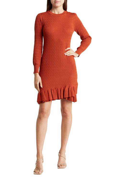 Long Sleeve Ruffle Hem Sweater Dress