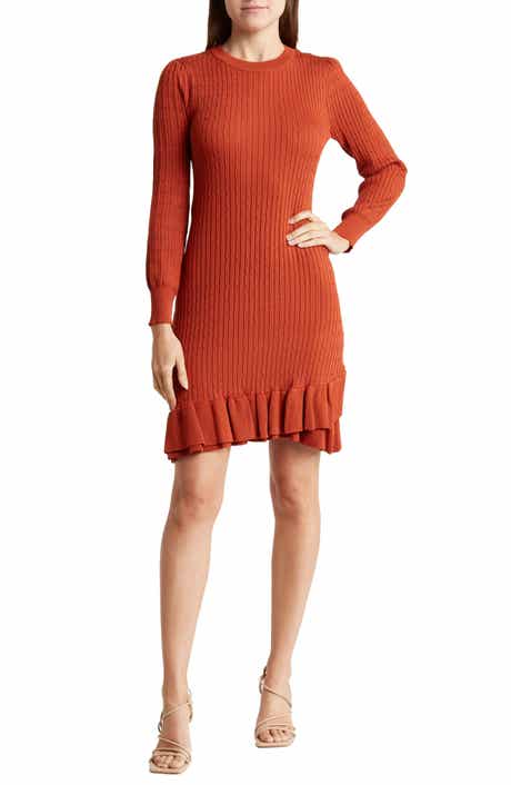Nanette Lepore Long Sleeve Ruffle Hem Sweater Dress