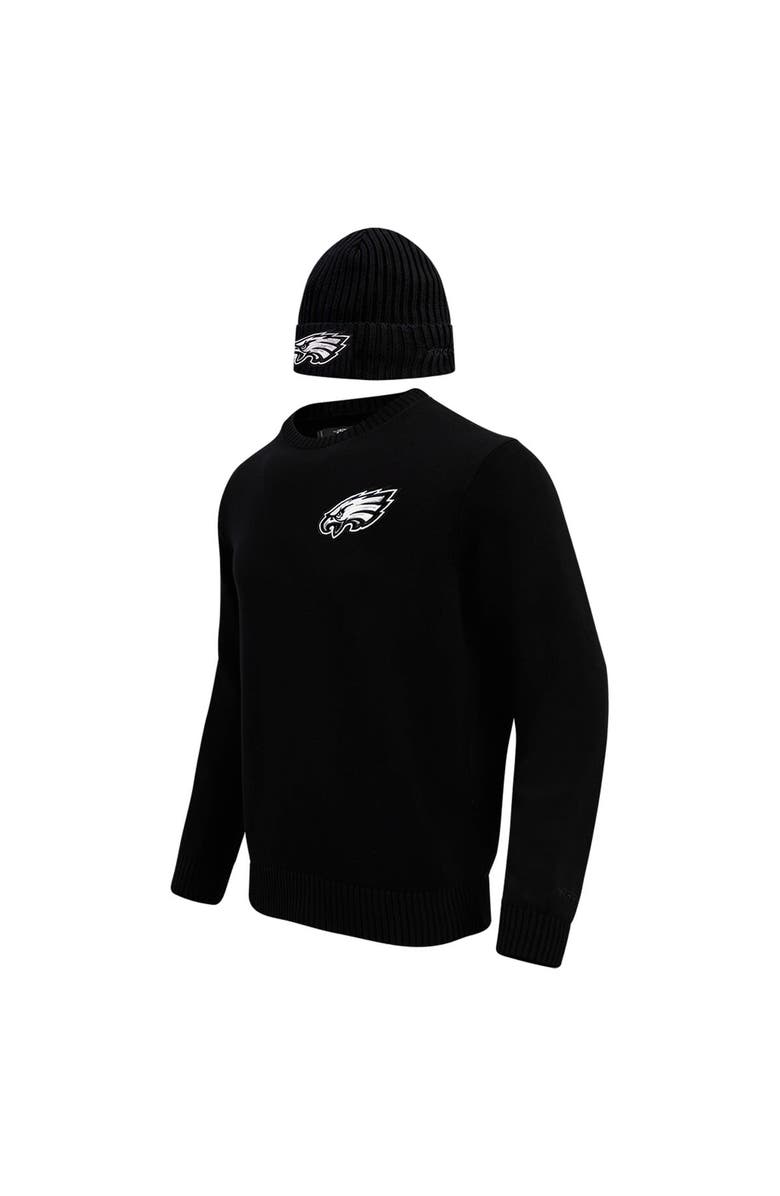 PRO STANDARD Men's Pro Standard Black Philadelphia Eagles Crewneck Pullover Sweater & Cuffed Knit Hat Box Gift Set, Alternate, color, 
