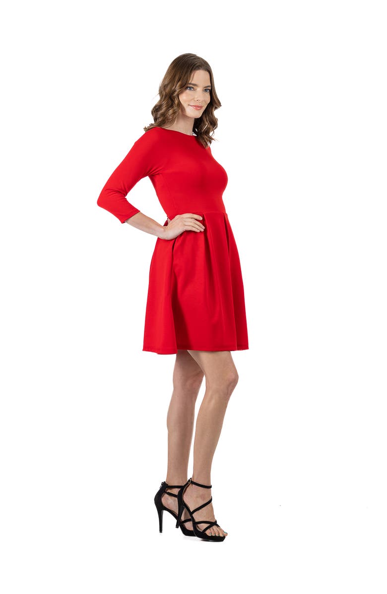 24seven Comfort Apparel Perfect Fit and Flare Pocket Dress, Alternate, color, Red