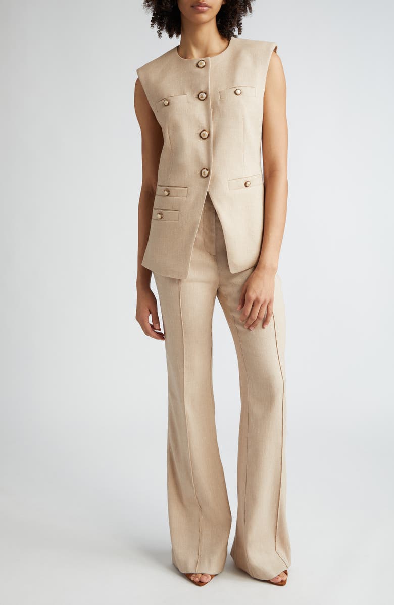 Veronica Beard Tamara Linen Blend Twill Vest, Alternate, color, Sandalwood Melange