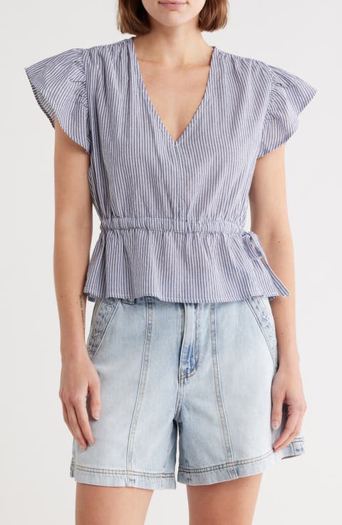 V-Neck Flutter Sleeve Top