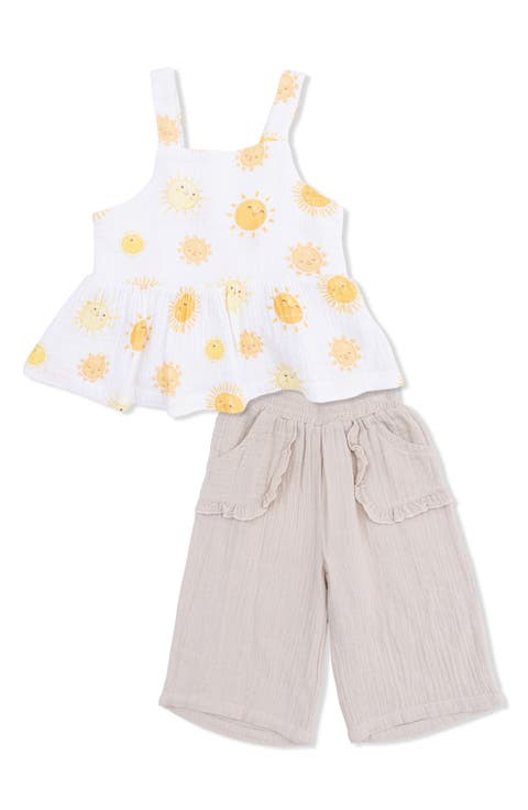 Kids' Happy Suns Organic Cotton Muslin Peplum Tank & Pants Set
