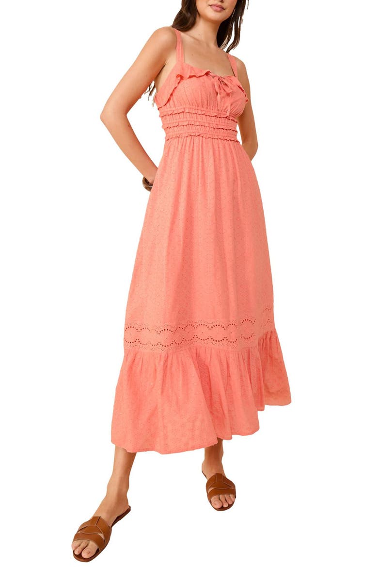 Broderie Anglais Ruffle Maxi Sundress, Main, color, ORANGE