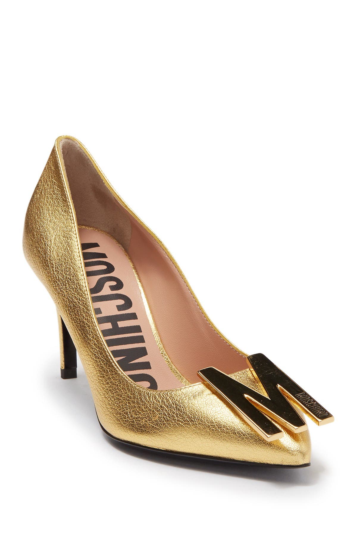Moschino Logo Hardware Pointed Toe Pump, Main, color, 