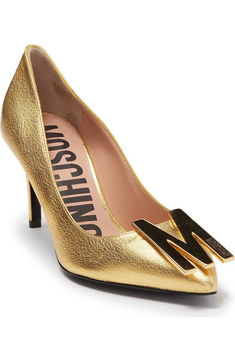 Moschino Logo Hardware Pointed Toe Pump, Main, color,