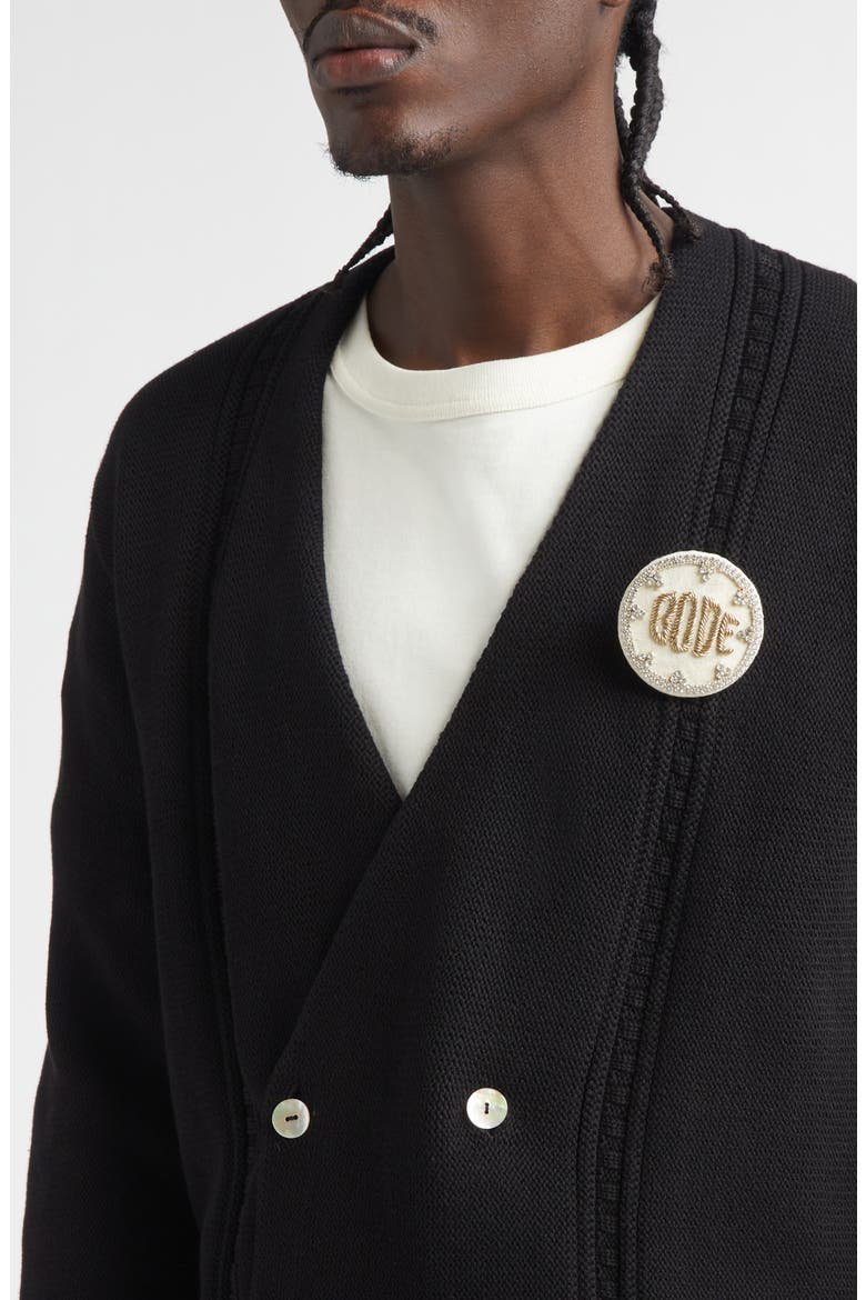 Double Breasted Cotton Cardigan, Alternate, color, BLACK