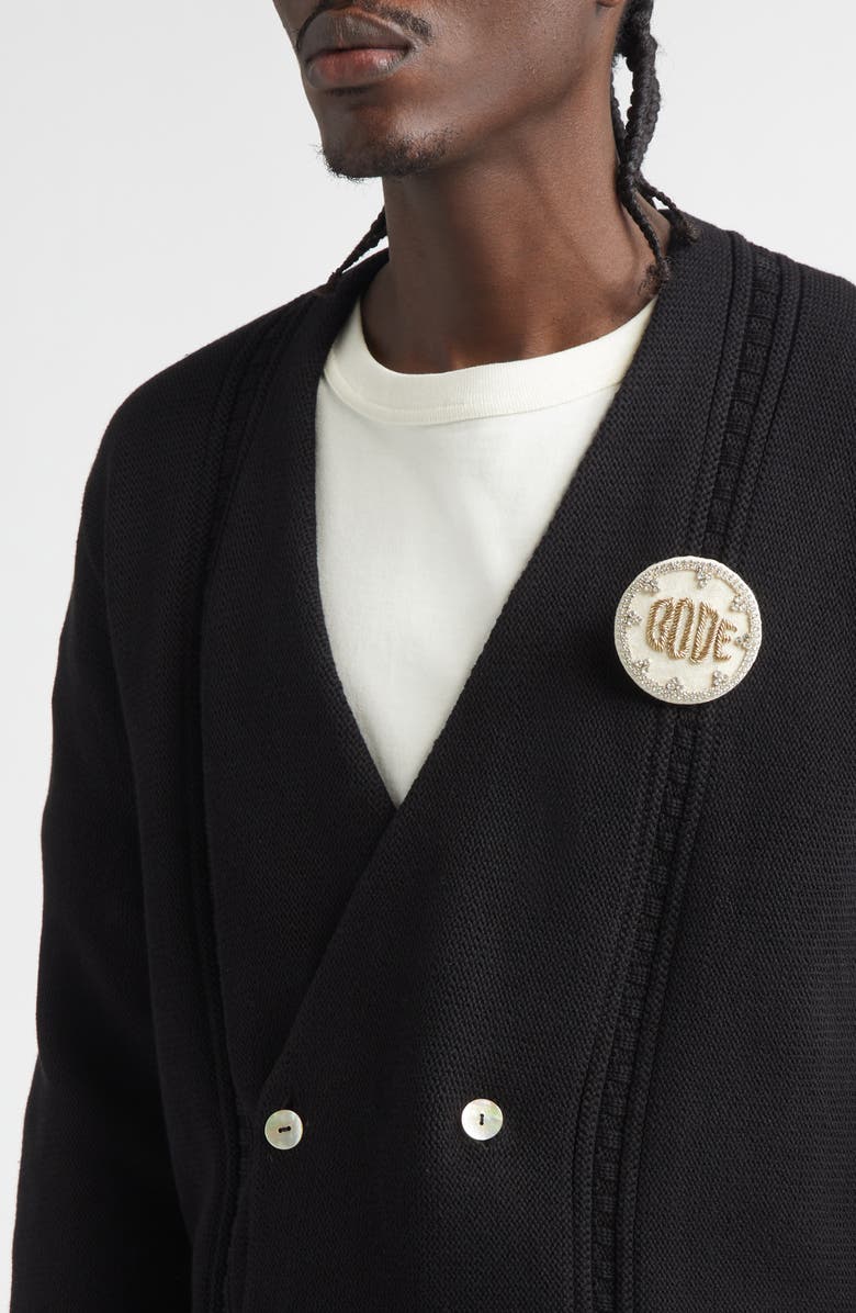 Bode Double Breasted Cotton Cardigan, Alternate, color, Black