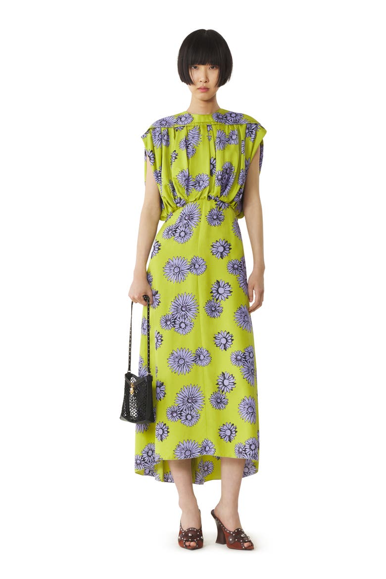 Printed Silk Midi Dress, Main, color, Absinth/Lilac