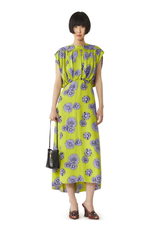 Printed Silk Midi Dress
