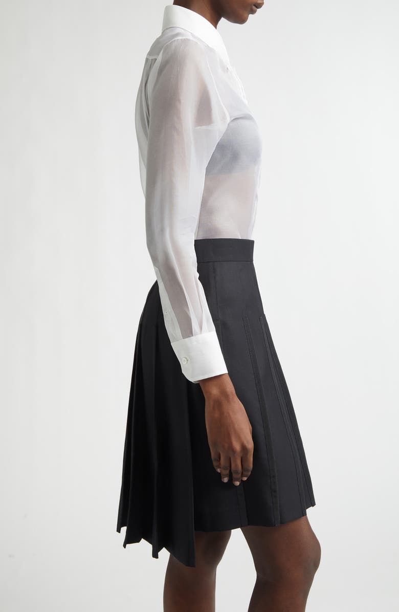 Thom Browne Silk Organza Button-Up Shirt, Alternate, color, White