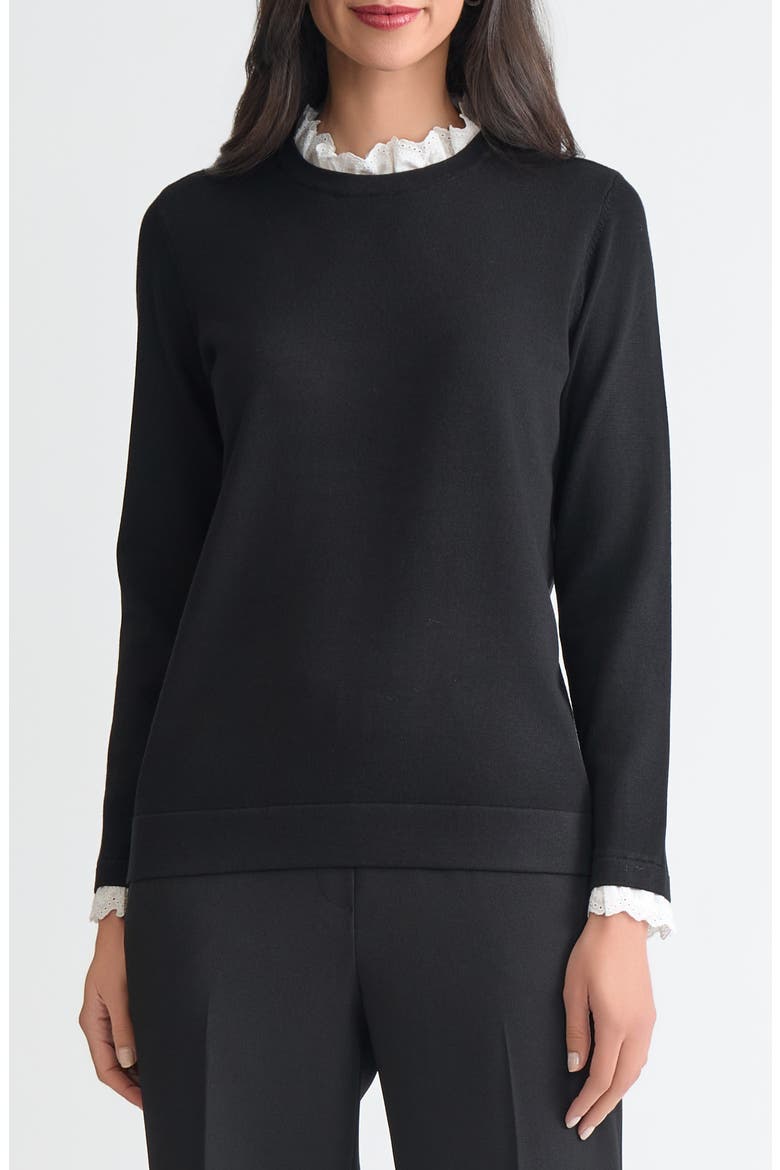Contrast Lace Trim Collar Sweater, Main, color, BLACK/LILY WHITE