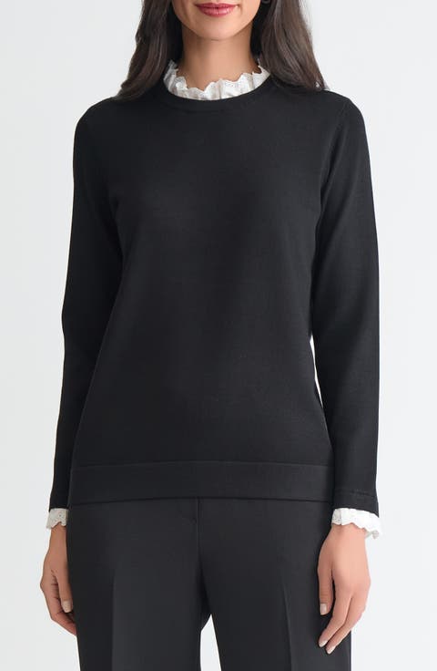 Contrast Lace Trim Collar Sweater (Regular & Petite)
