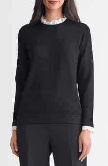 KASPER Contrast Lace Trim Collar Sweater