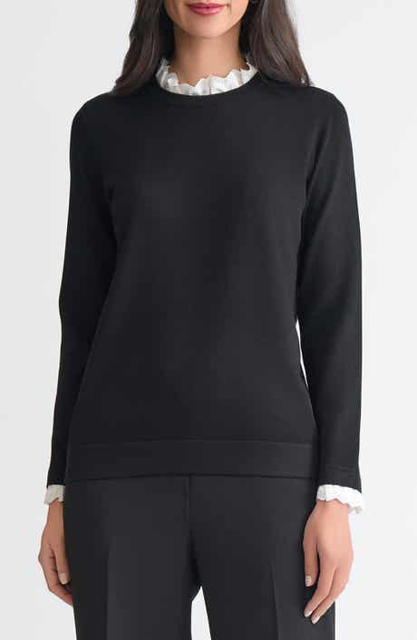 KASPER Contrast Lace Trim Collar Sweater