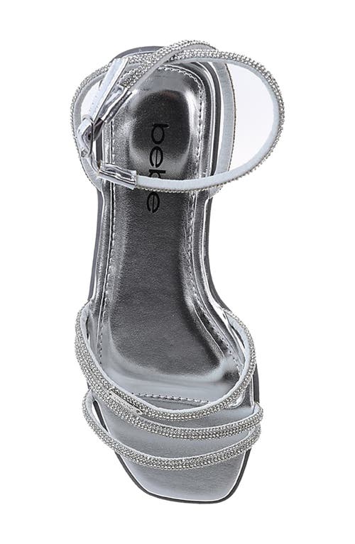 Bebe Rhinestone Ankle Strap Sandal In Silver