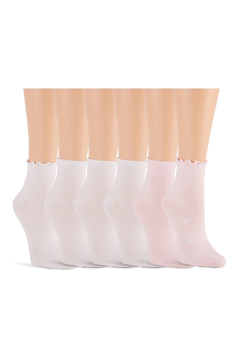 6-Pack Assorted Lettuce Edge Anklet Socks, Main, color, WHISPER PINK/ WHITE
