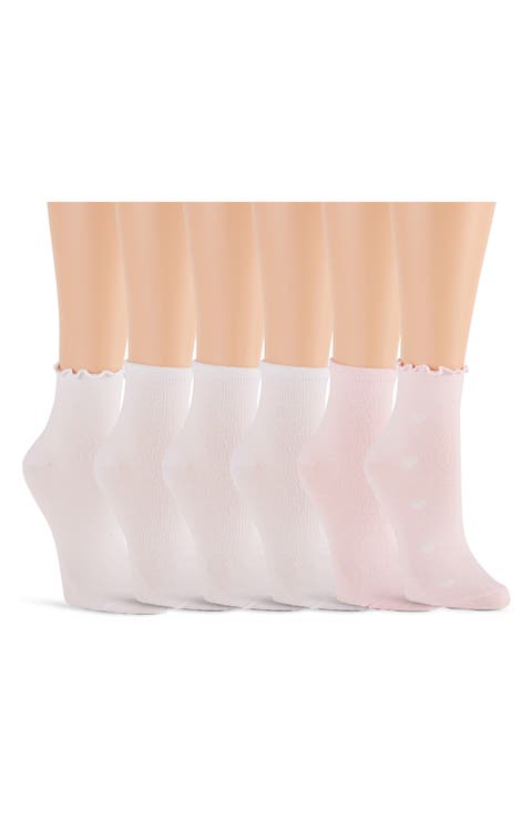 6-Pack Assorted Lettuce Edge Anklet Socks