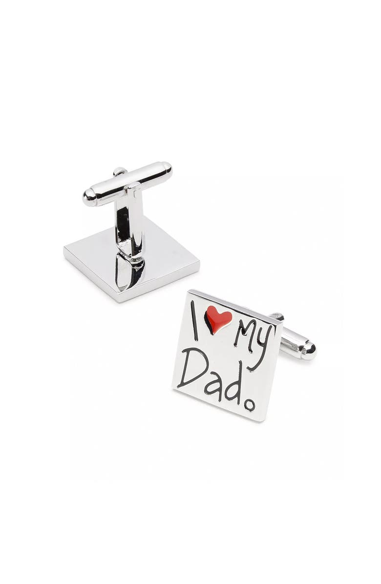 Link Up I Heart My Dad Cufflinks with Red Enamel Accent, Main, color, Silver
