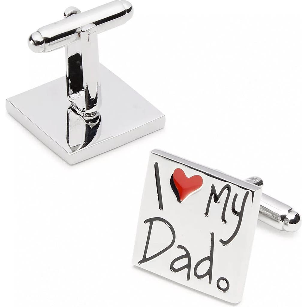 Link Up I Heart My Dad Cufflinks With Red Enamel Accent In Metallic