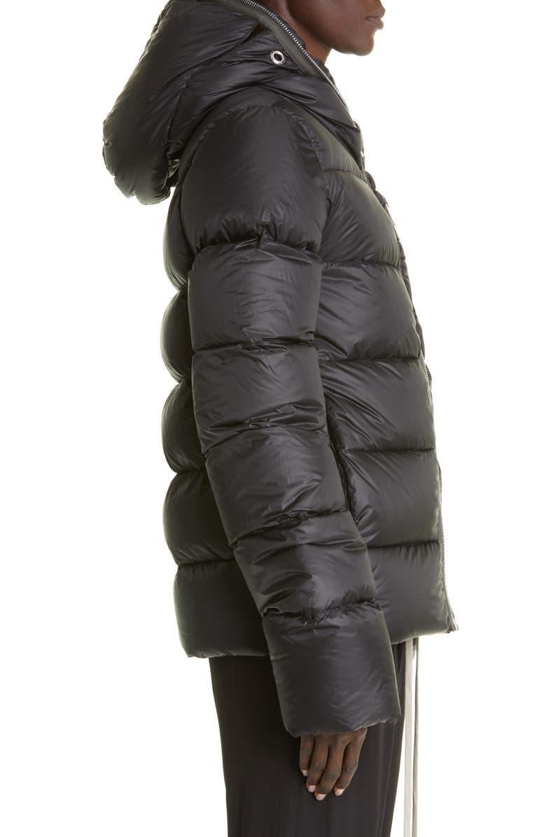 Rick Owens Zip Neck Hooded Down Coat, Alternate, color, 
