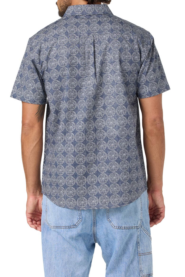 Terrace Standard Fit Short Sleeve Button-Up Shirt, Alternate, color, NAVY