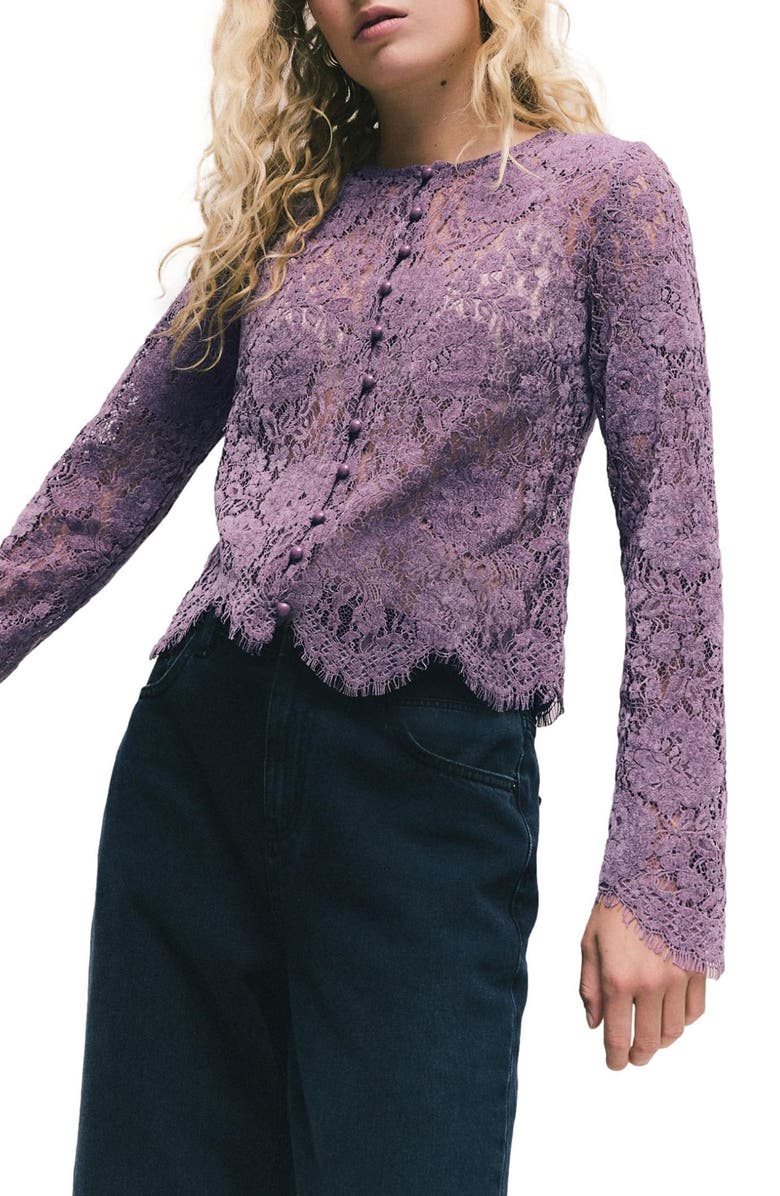 NEXT Lace Button-Up Top, Main, color, Purple
