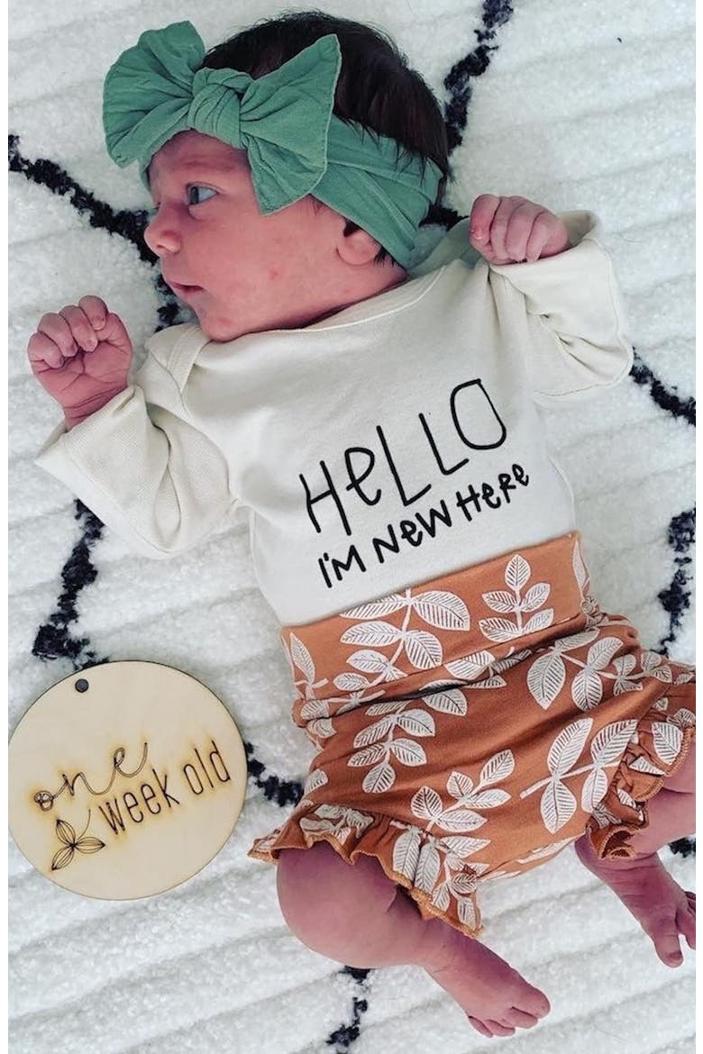 Hello, I'm New Here Organic Cotton Bodysuit, Alternate, color, NATURAL