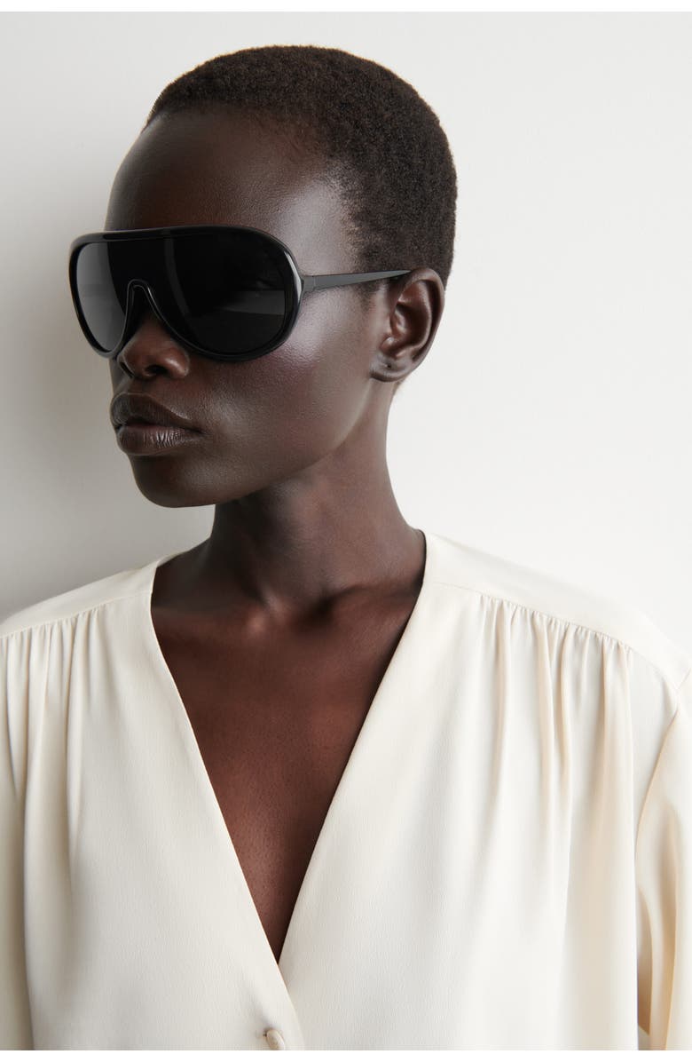 COS Gathered V-neck Blouse, Alternate, color, Light Beige