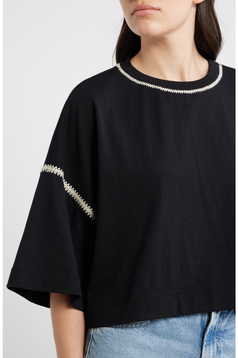 Crochet Trim Cotton Batwing Top, Alternate, color, BLACK