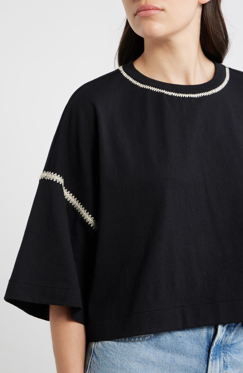 BOSS Orange Crochet Trim Cotton Batwing Top, Alternate, color, Black
