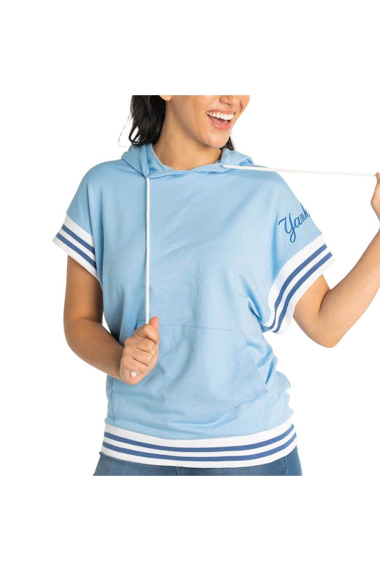 Women's Lusso  Light Blue New York Yankees Mabel Tri-Blend Short Sleeve Pullover Hoodie, Alternate, color, Light Blue