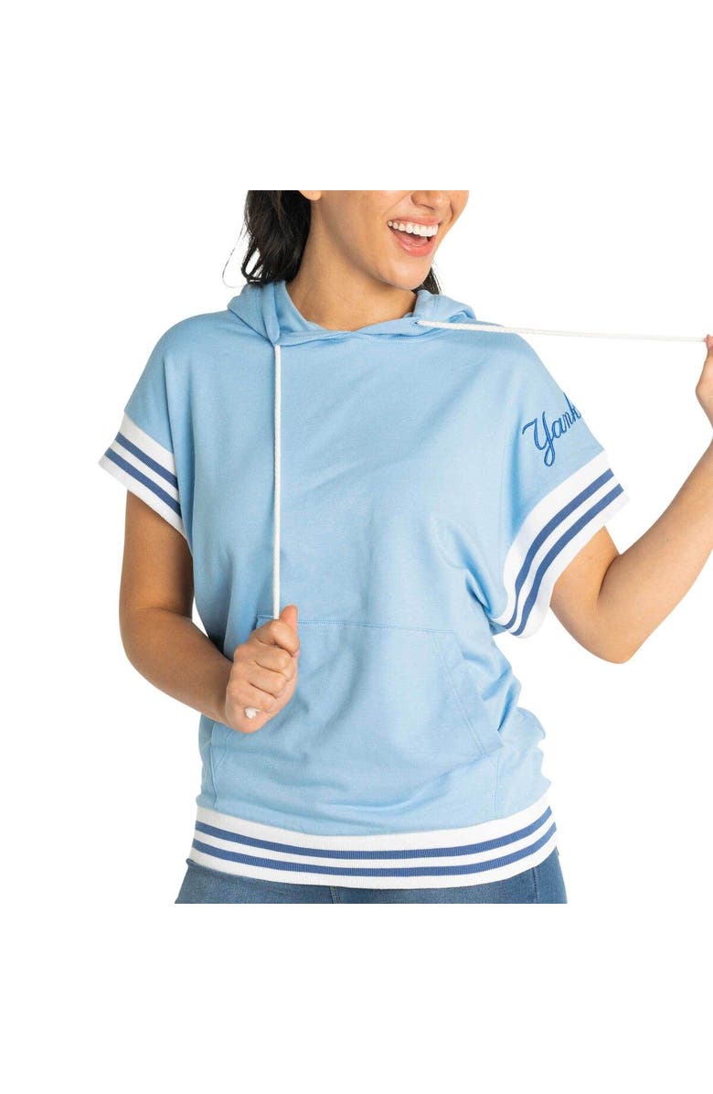 LUSSO Women's Lusso Light Blue New York Yankees Mabel Tri-Blend Short Sleeve Pullover Hoodie, Alternate, color, Light Blue