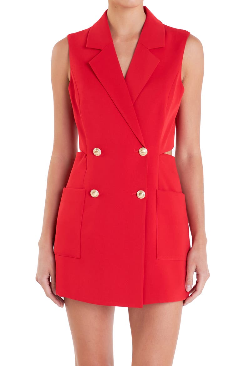 Double Breasted Cutout Sleeveless Blazer Romper, Alternate, color, RED