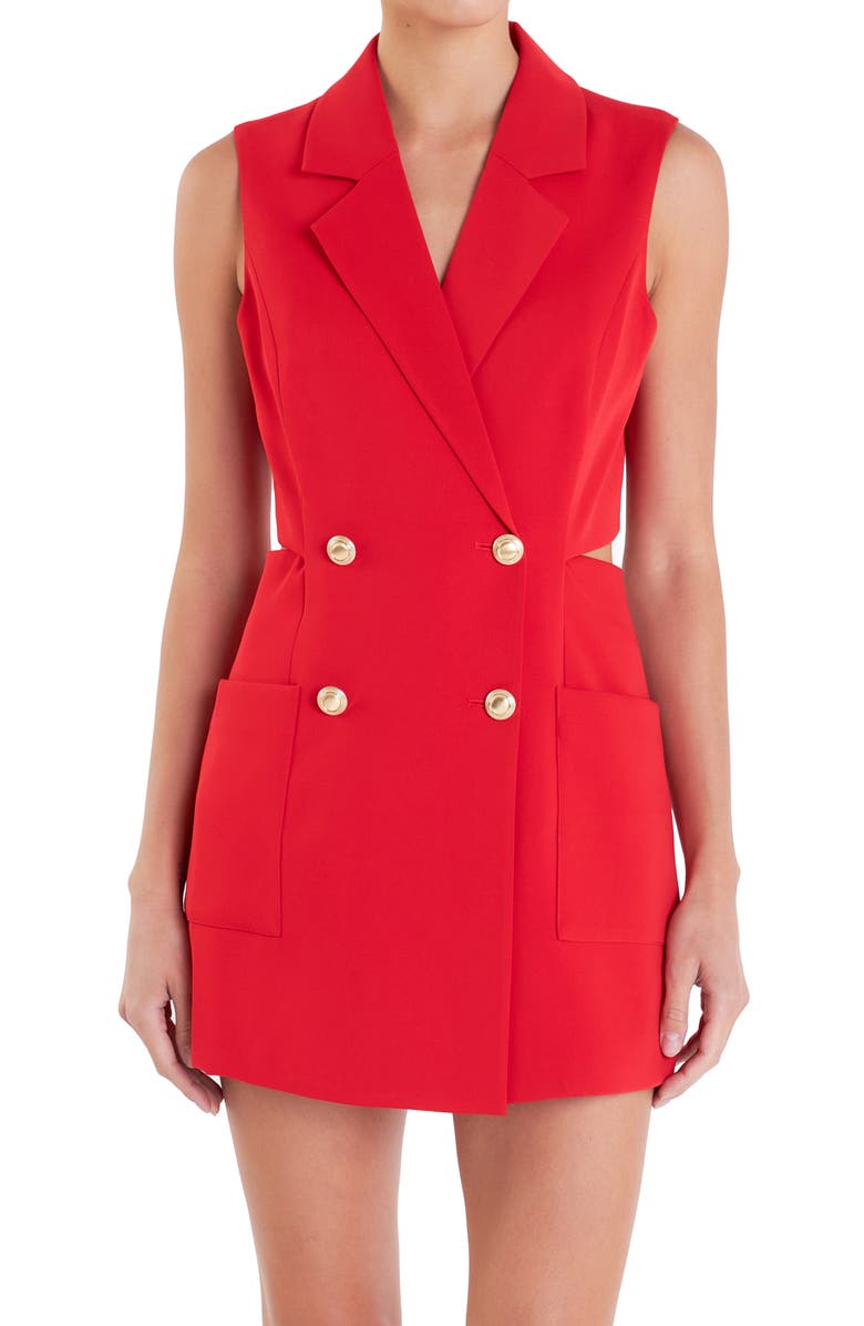 Endless Rose Double Breasted Cutout Sleeveless Blazer Romper, Alternate, color, 