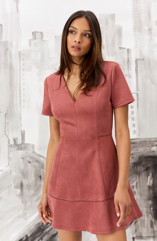 Donna Morgan For Maggy Short Sleeve Faux Suede Fit & Flare Minidress In Pink