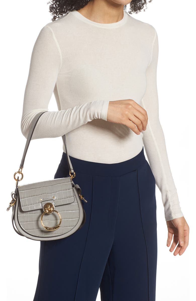 Chloé Small Tess Croc Embossed Leather Shoulder Bag, Alternate, color,